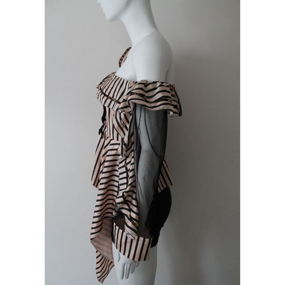 Self-Portrait Asymmetric Striped Blouse Size 4 Off-the-shoulder Top - Picture 5 of 6